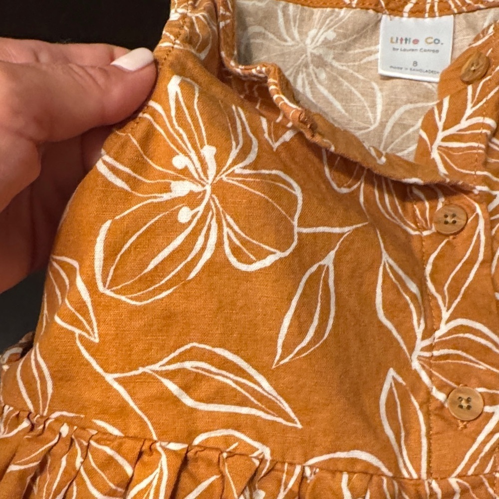 Vibrant Orange Floral Kids Dress - Picture 3 of 4
